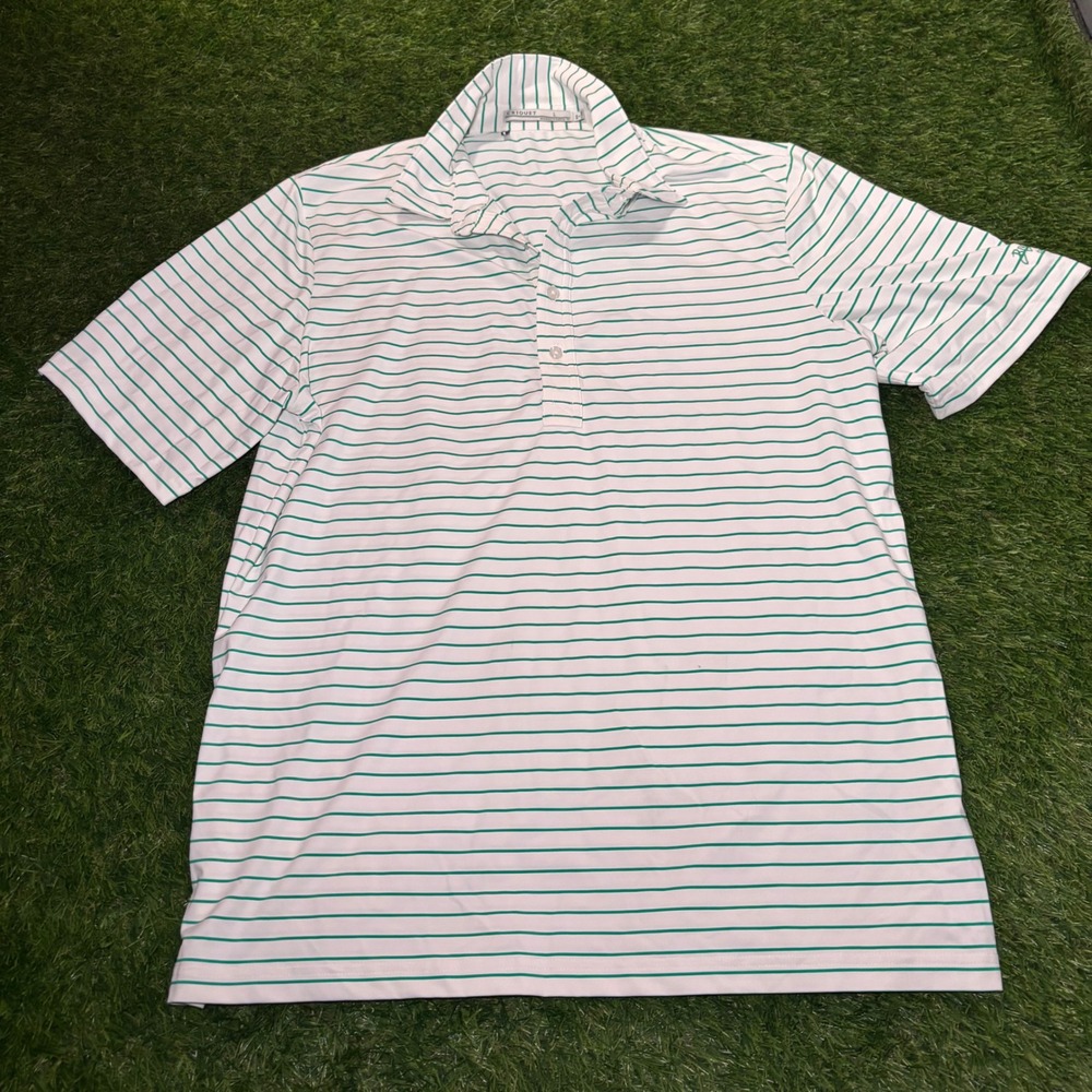 Criquet Mens Performance Polo Shirt Large White Green Striped River Place CC